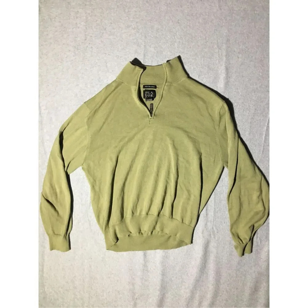 Mens Jos A Bank Quarter Zip Size Medium Pima Cotton Green Career Bank Casual
